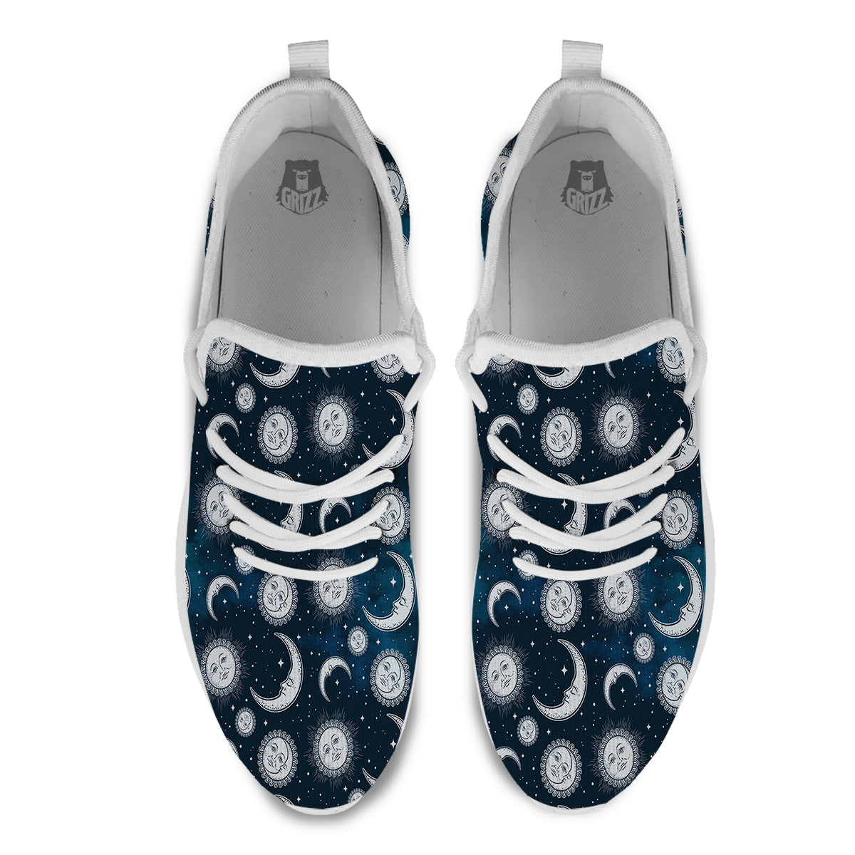 Celestial Blue And White Print Pattern White Athletic Shoes-grizzshop