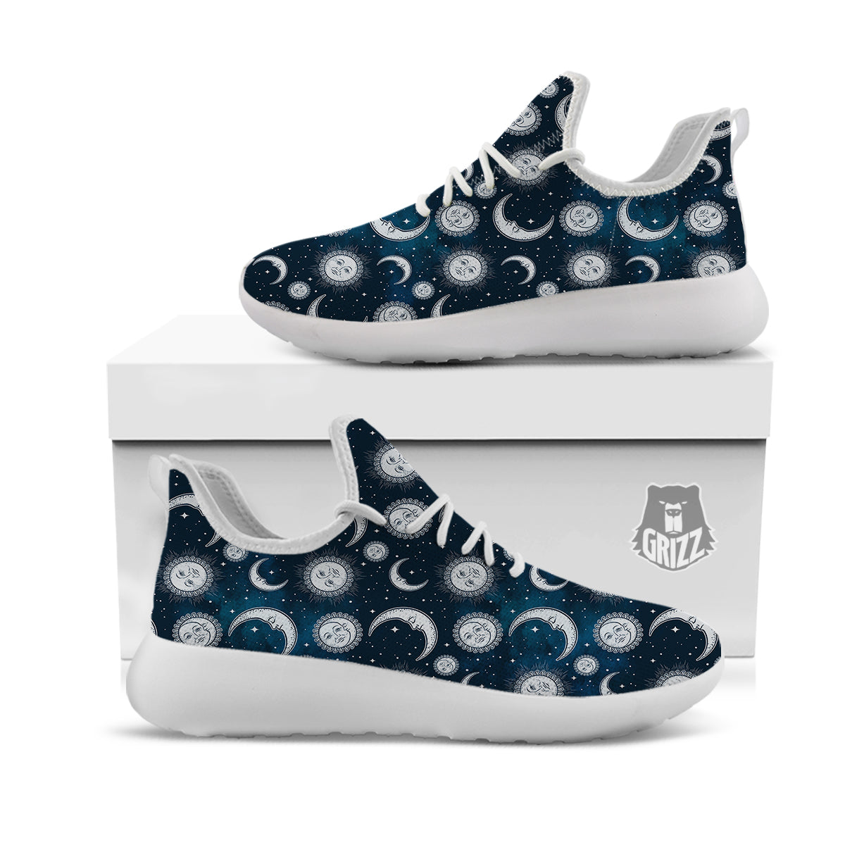 Celestial Blue And White Print Pattern White Athletic Shoes-grizzshop