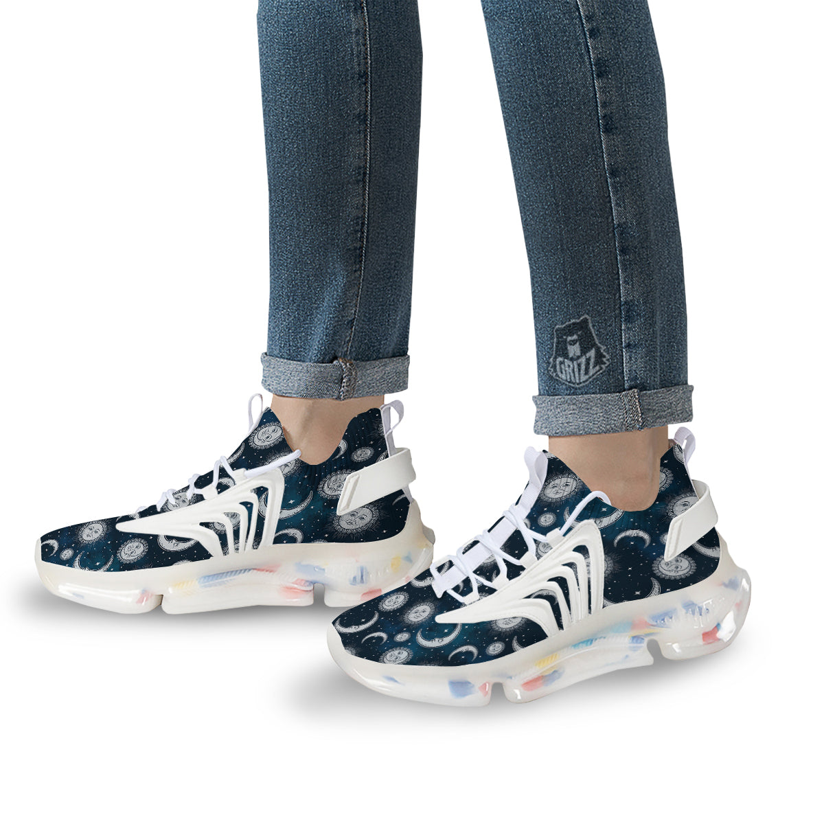 Celestial Blue And White Print Pattern White Gym Shoes-grizzshop