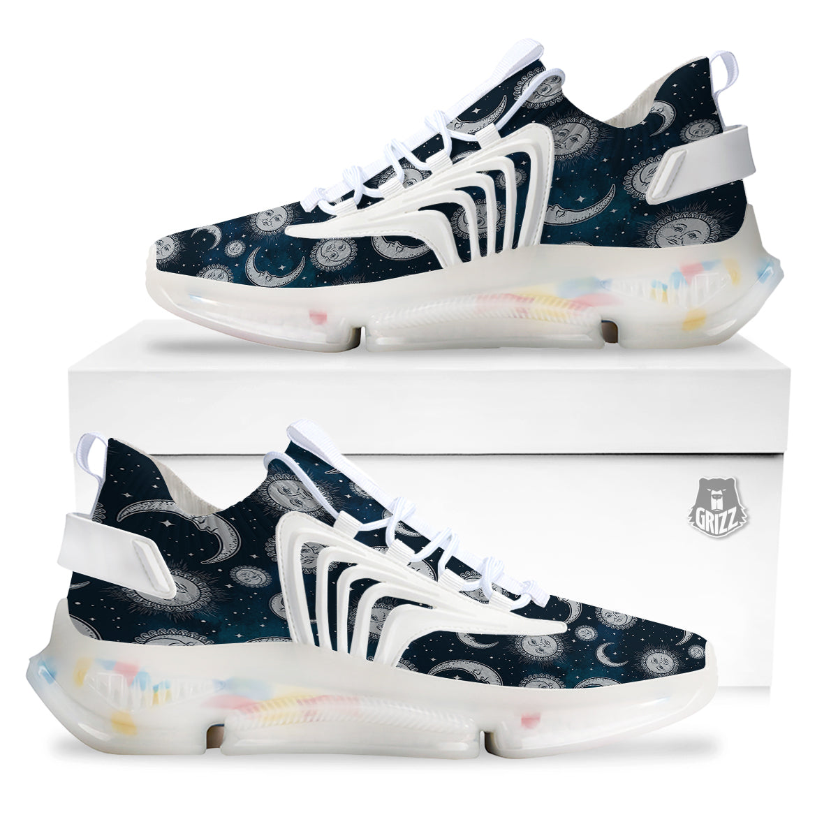 Celestial Blue And White Print Pattern White Gym Shoes-grizzshop
