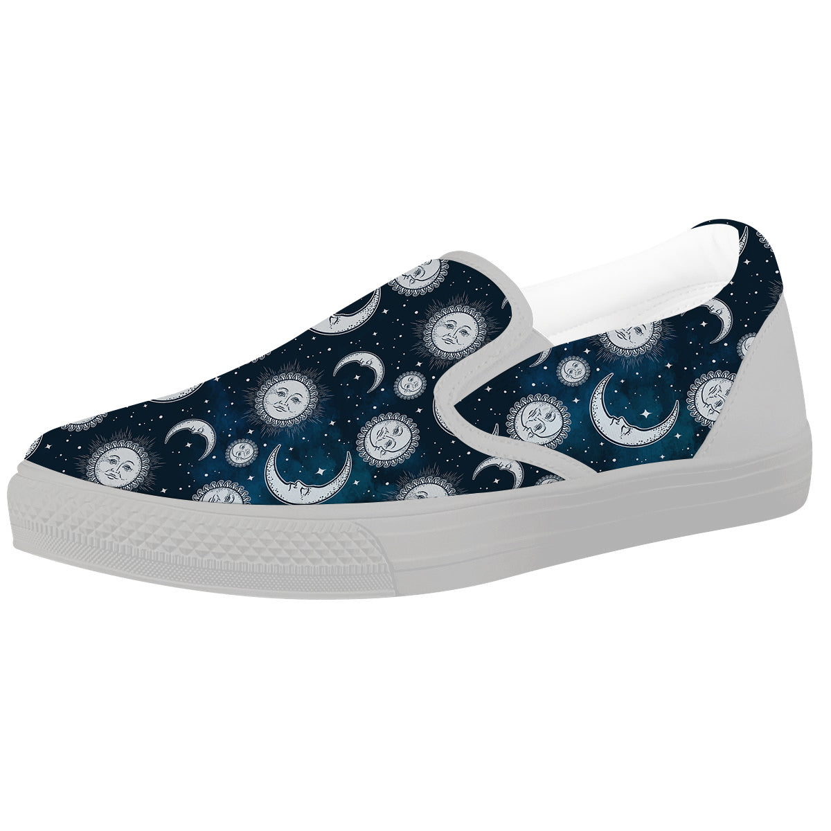 Celestial Blue And White Print Pattern White Slip On Shoes-grizzshop