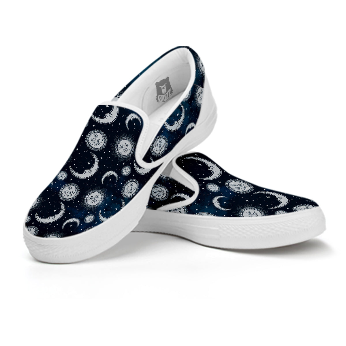 Celestial Blue And White Print Pattern White Slip On Shoes-grizzshop