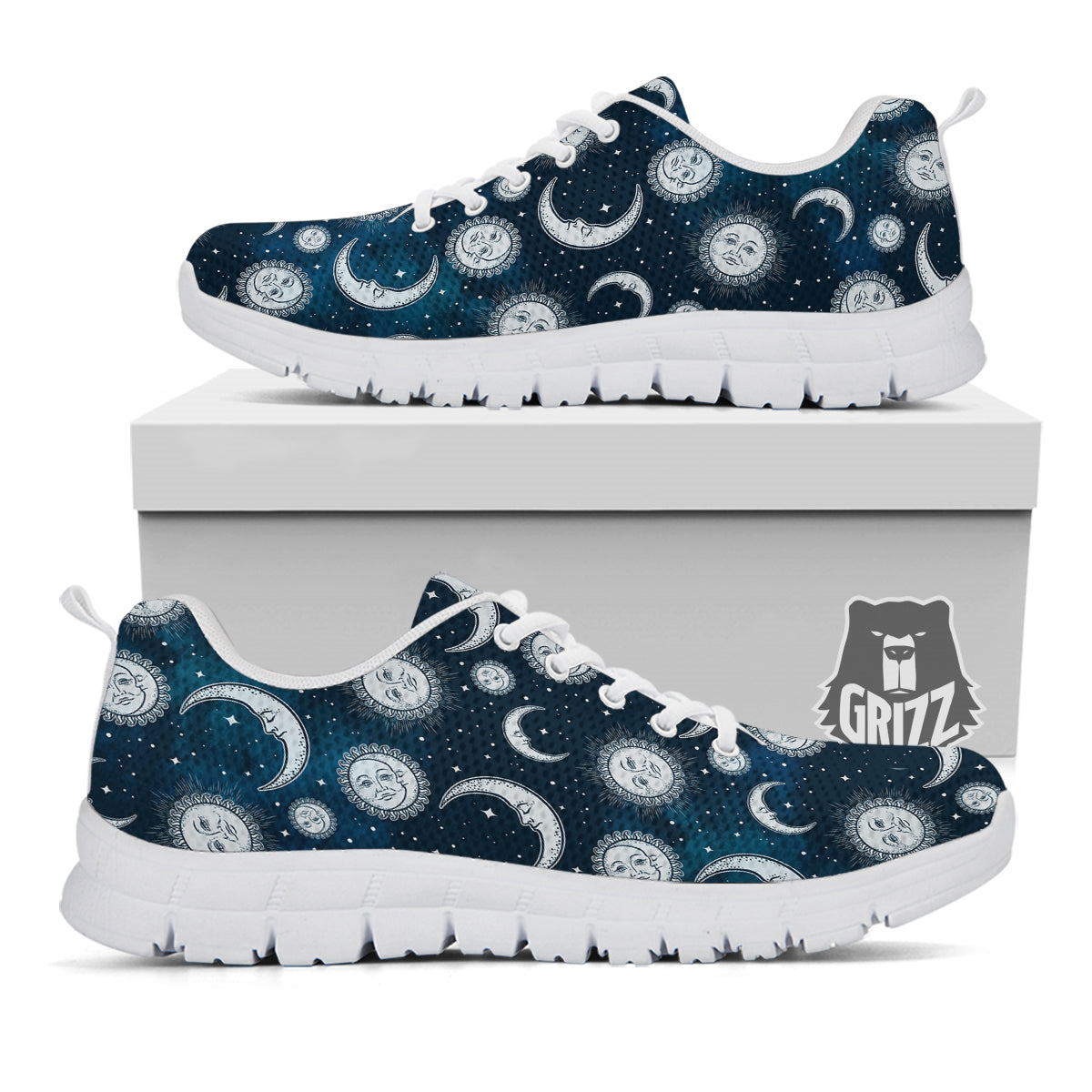 Celestial Blue And White Print Pattern White Sneaker-grizzshop