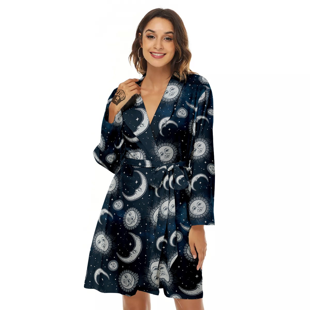 Celestial Blue And White Print Pattern Women's Robe-grizzshop