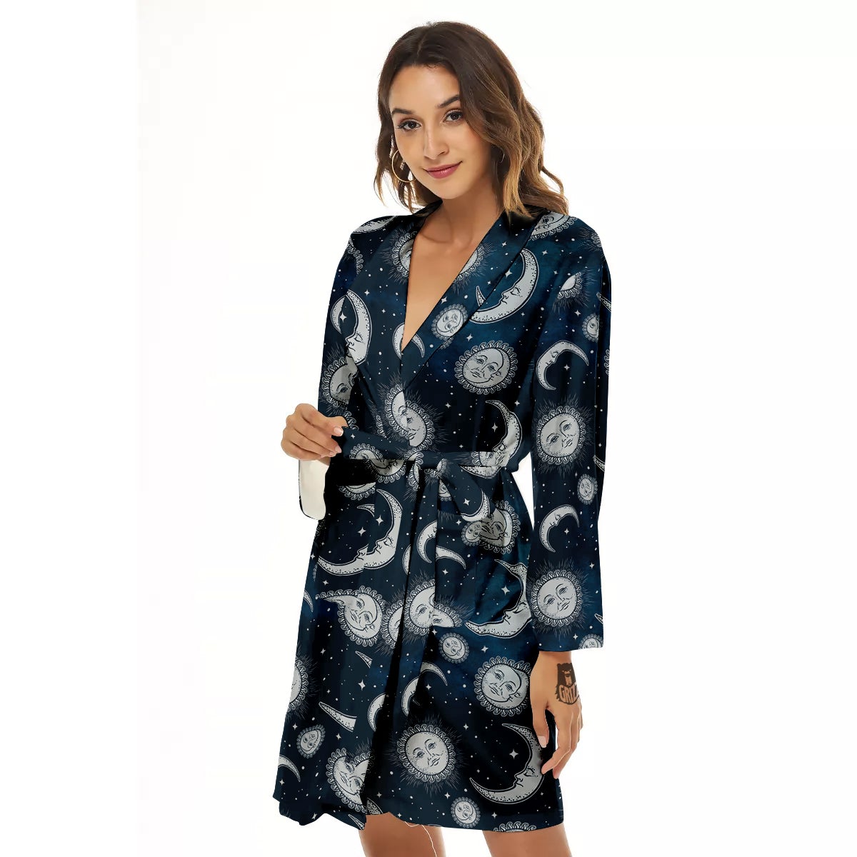 Celestial Blue And White Print Pattern Women's Robe-grizzshop