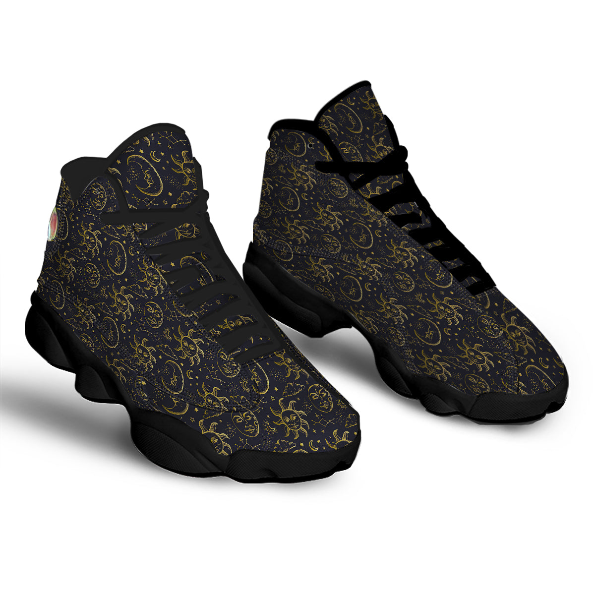Celestial Gold And Black Print Pattern Black Basketball Shoes-grizzshop