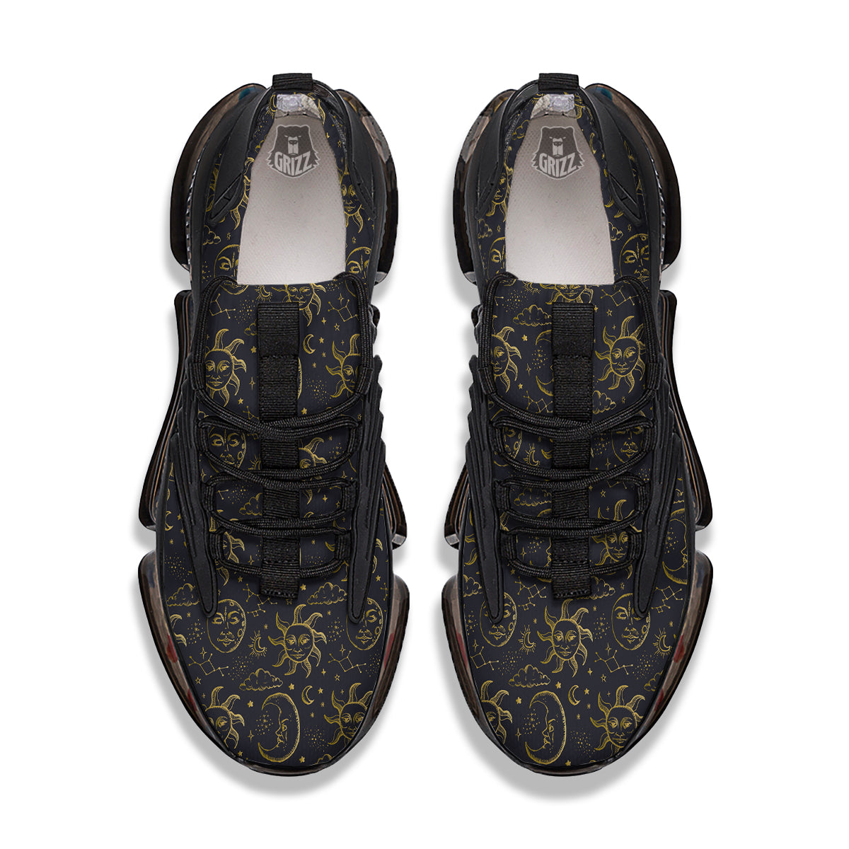 Celestial Gold And Black Print Pattern Black Gym Shoes-grizzshop