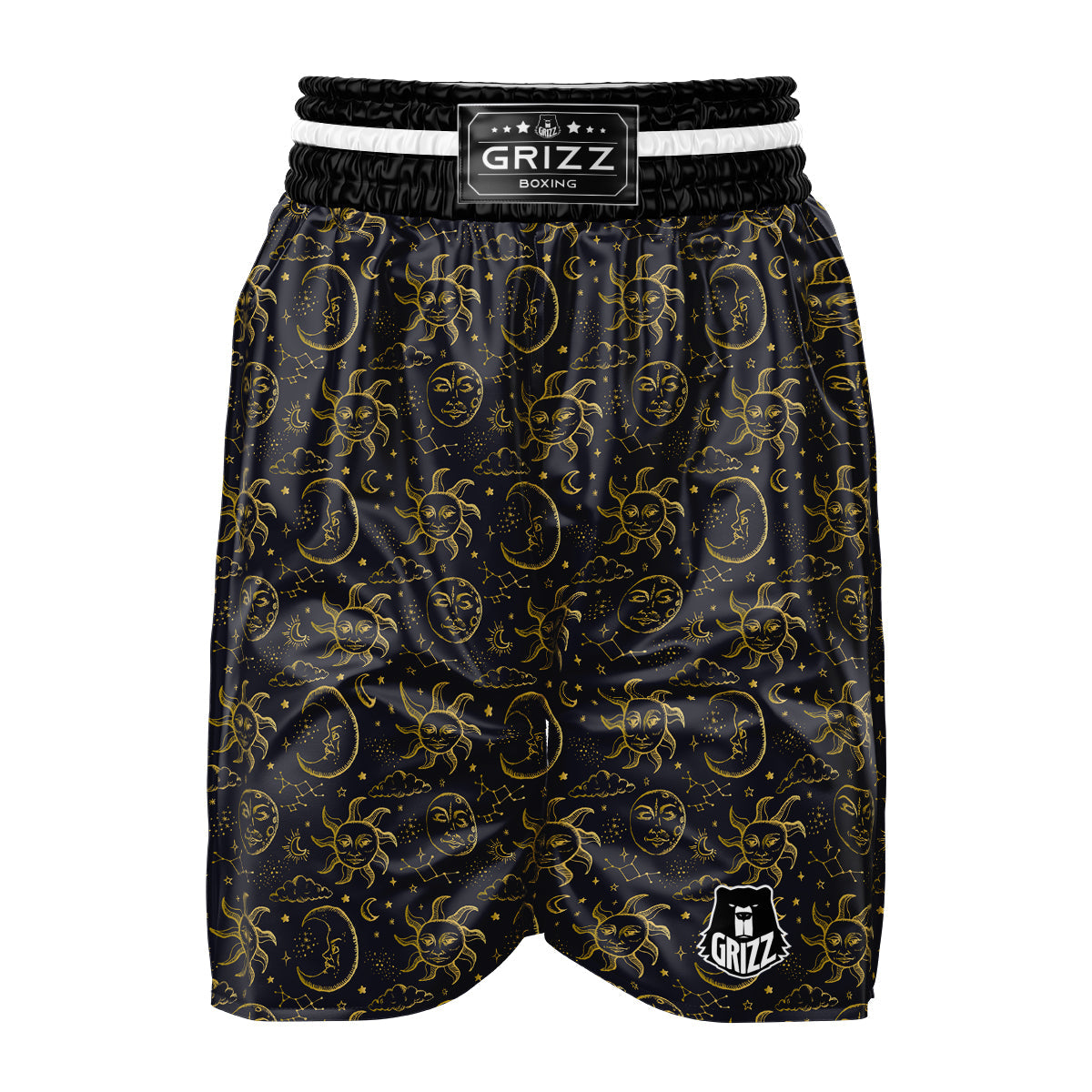 Celestial Gold And Black Print Pattern Boxing Shorts-grizzshop