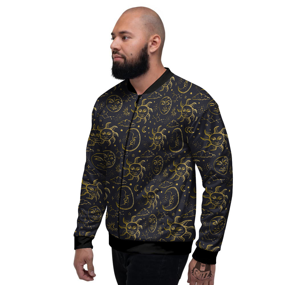 Celestial Gold And Black Print Pattern Men's Bomber Jacket-grizzshop