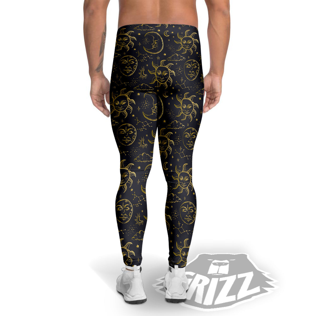 Celestial Gold And Black Print Pattern Men's Leggings-grizzshop