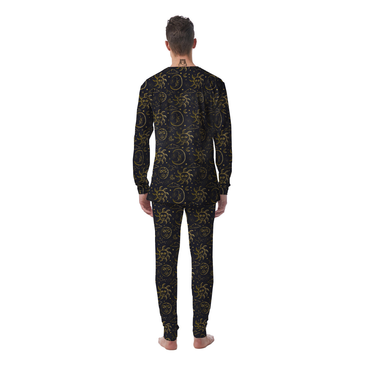 Celestial Gold And Black Print Pattern Men's Pajamas-grizzshop