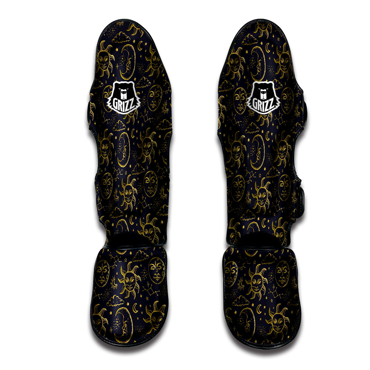 Celestial Gold And Black Print Pattern Muay Thai Shin Guards-grizzshop