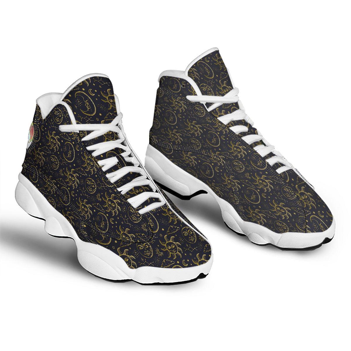 Celestial Gold And Black Print Pattern White Basketball Shoes-grizzshop