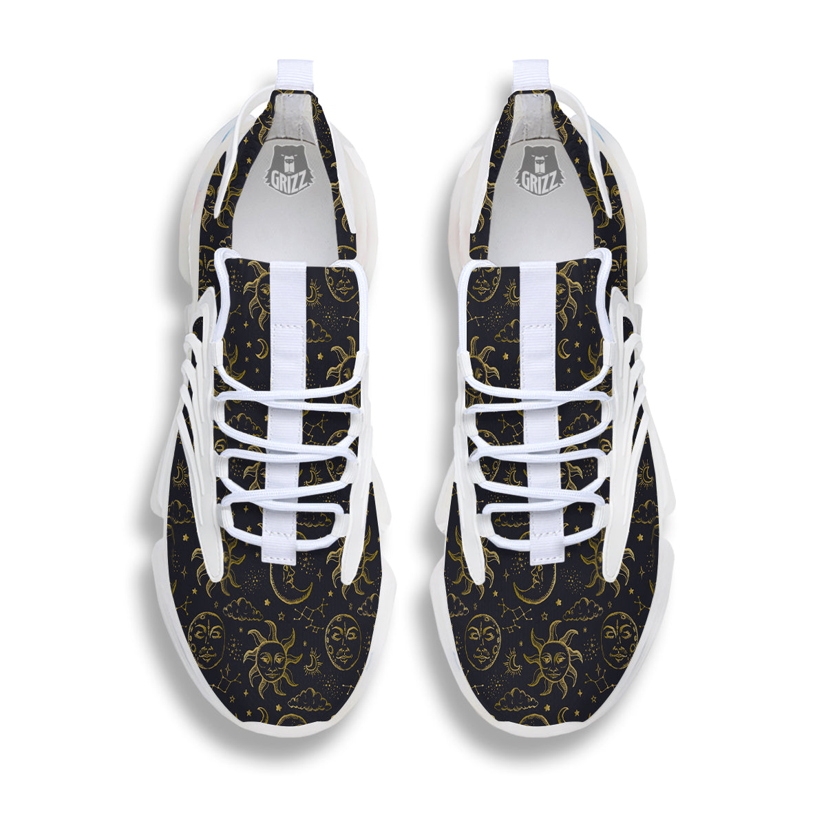 Celestial Gold And Black Print Pattern White Gym Shoes-grizzshop