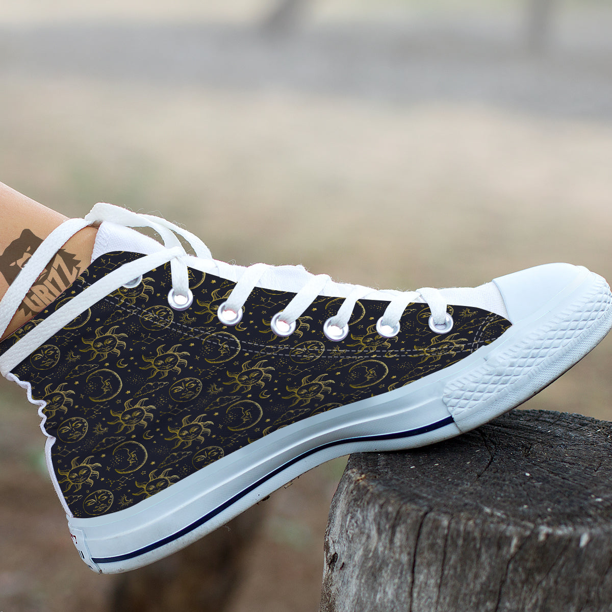 Celestial Gold And Black Print Pattern White High Top Shoes-grizzshop