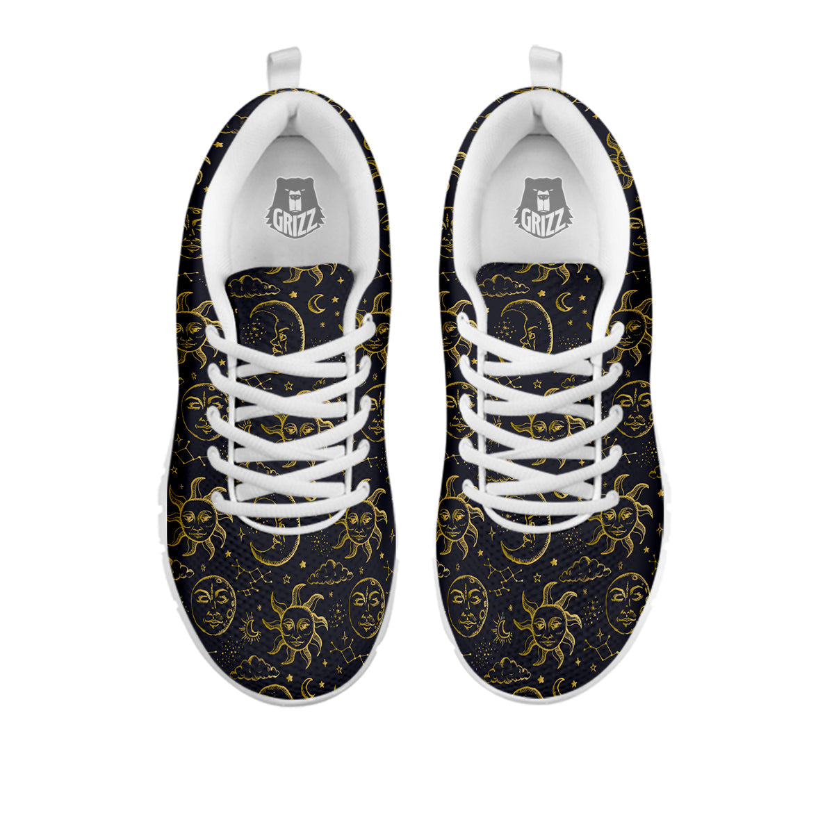 Celestial Gold And Black Print Pattern White Sneaker-grizzshop