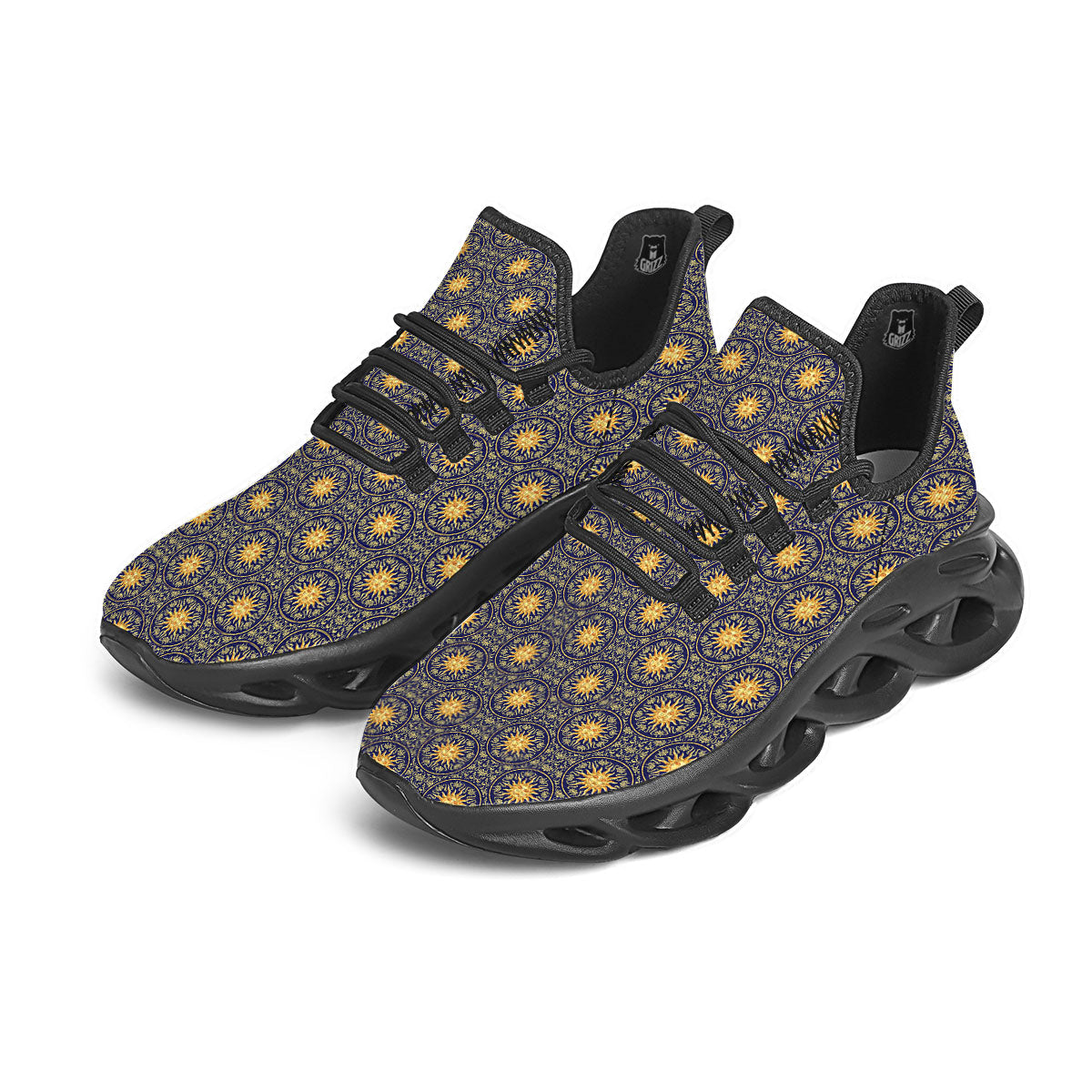 Celestial Gold And Blue Print Pattern Black Running Shoes-grizzshop