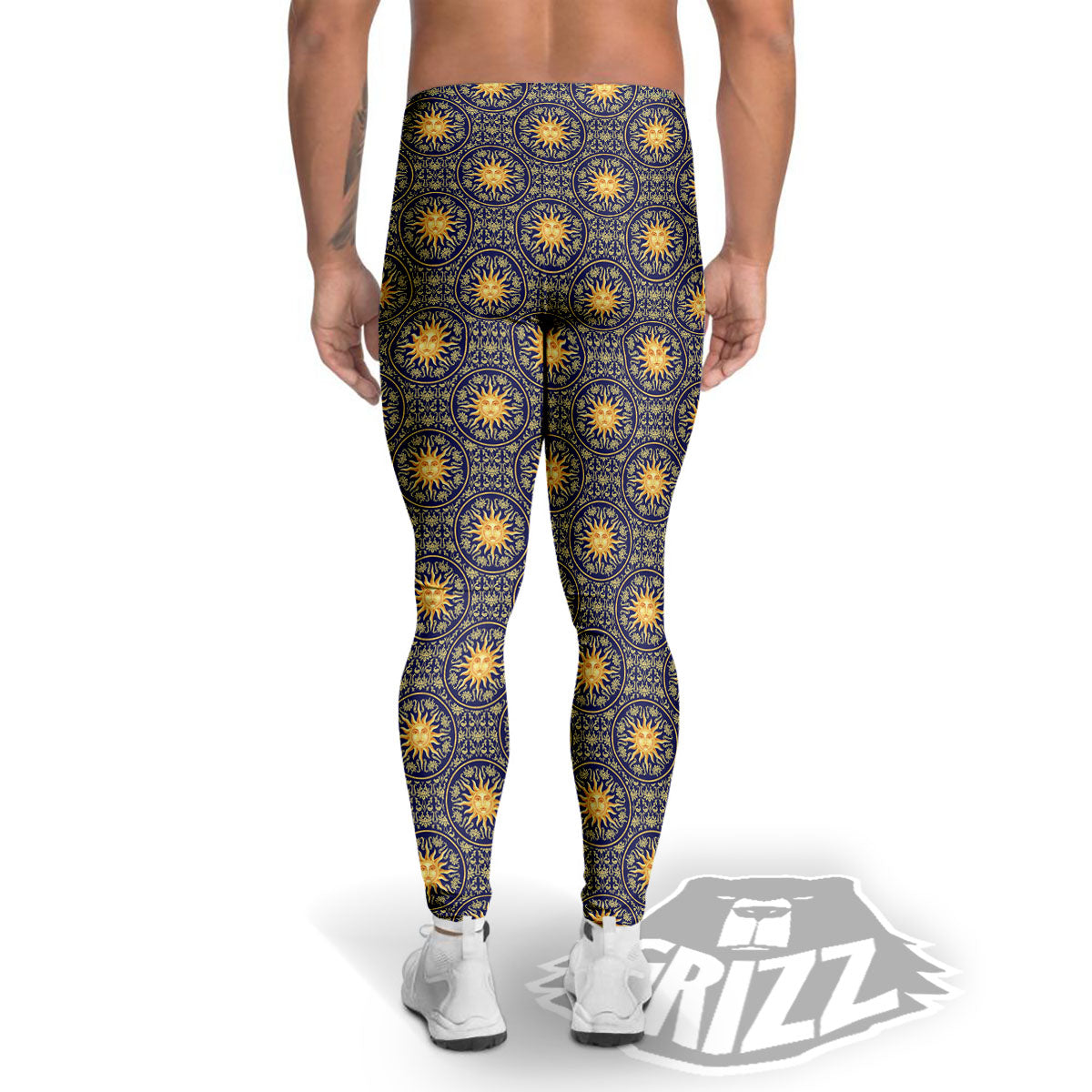 Celestial Gold And Blue Print Pattern Men's Leggings-grizzshop