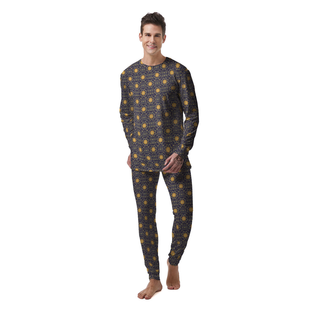 Celestial Gold And Blue Print Pattern Men's Pajamas-grizzshop
