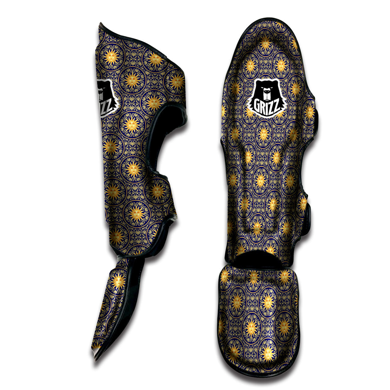 Celestial Gold And Blue Print Pattern Muay Thai Shin Guards-grizzshop