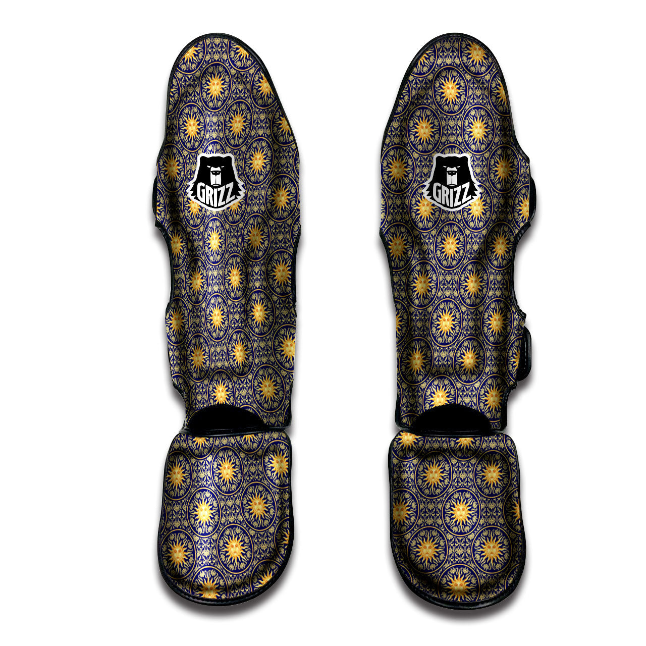 Celestial Gold And Blue Print Pattern Muay Thai Shin Guards-grizzshop