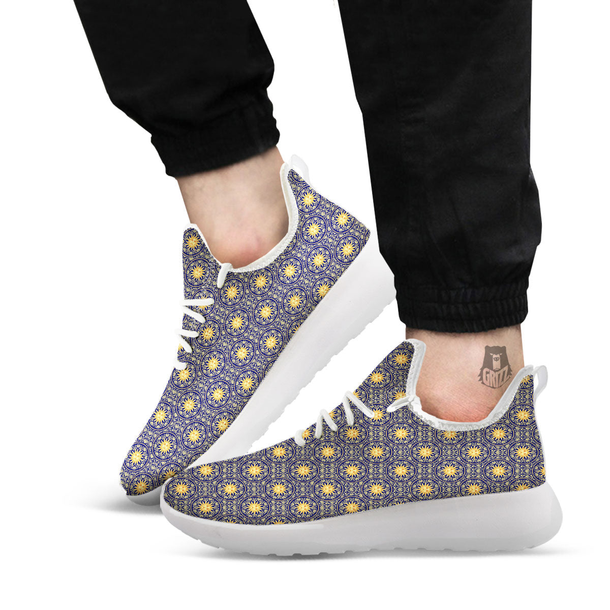 Celestial Gold And Blue Print Pattern White Athletic Shoes-grizzshop