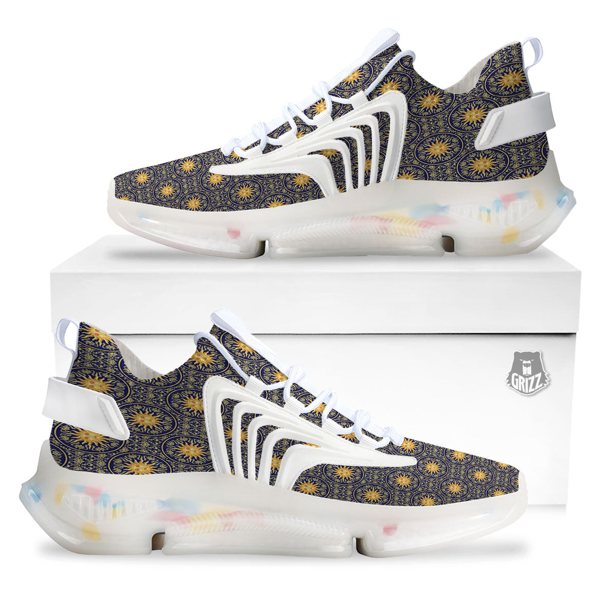 Celestial Gold And Blue Print Pattern White Gym Shoes-grizzshop