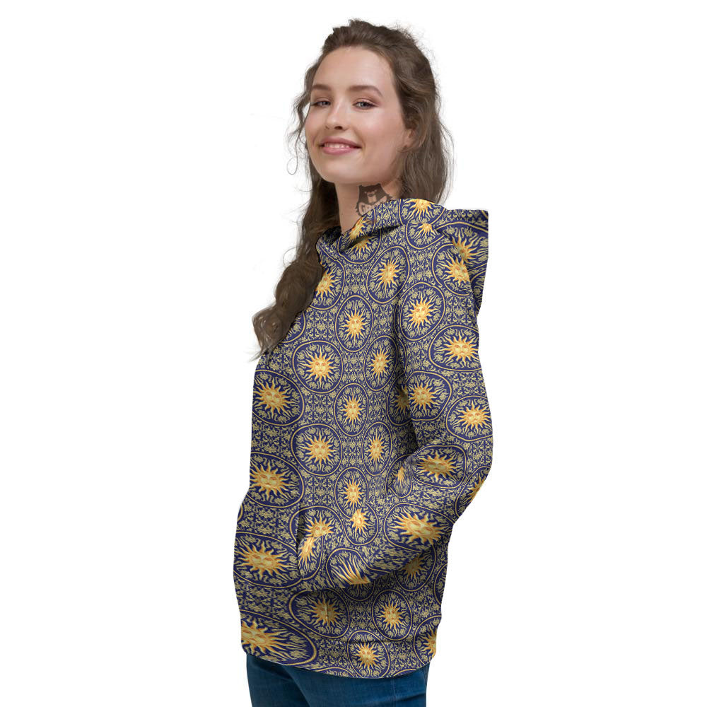 Celestial Gold And Blue Print Pattern Women's Hoodie-grizzshop