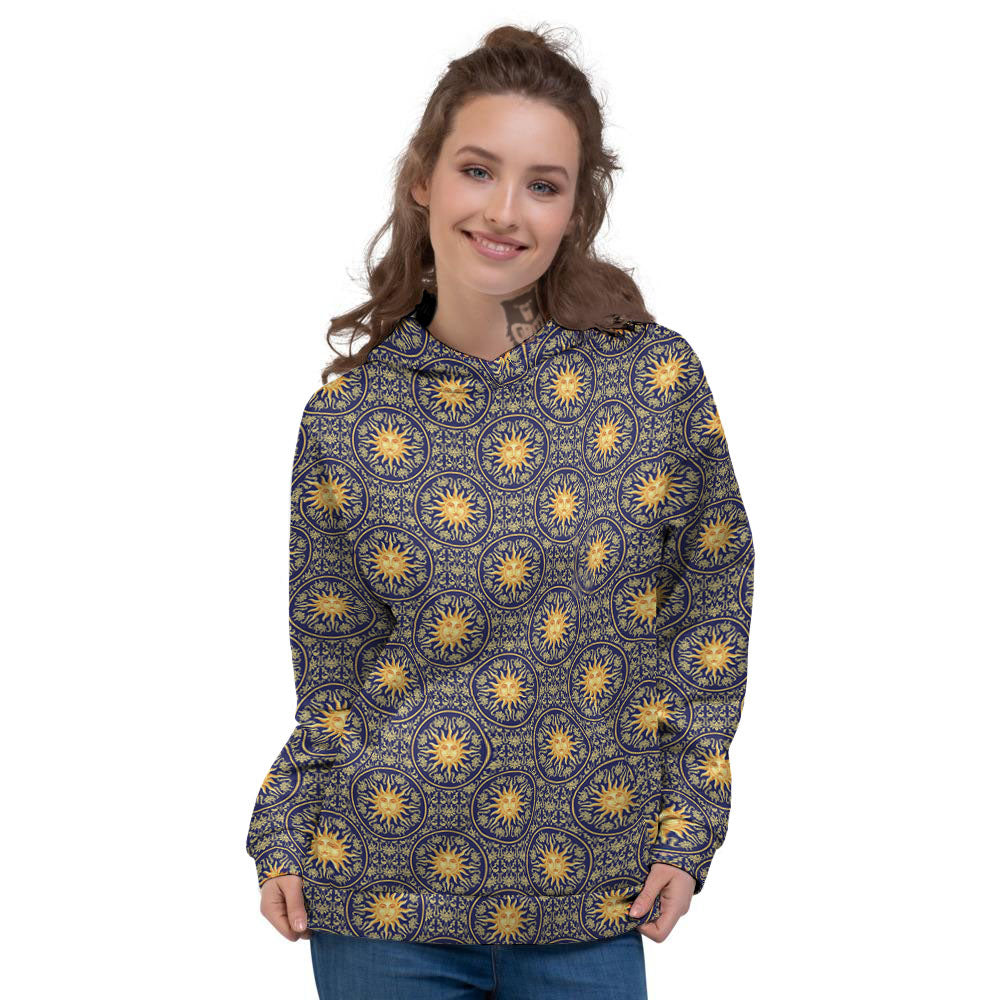 Celestial Gold And Blue Print Pattern Women's Hoodie-grizzshop