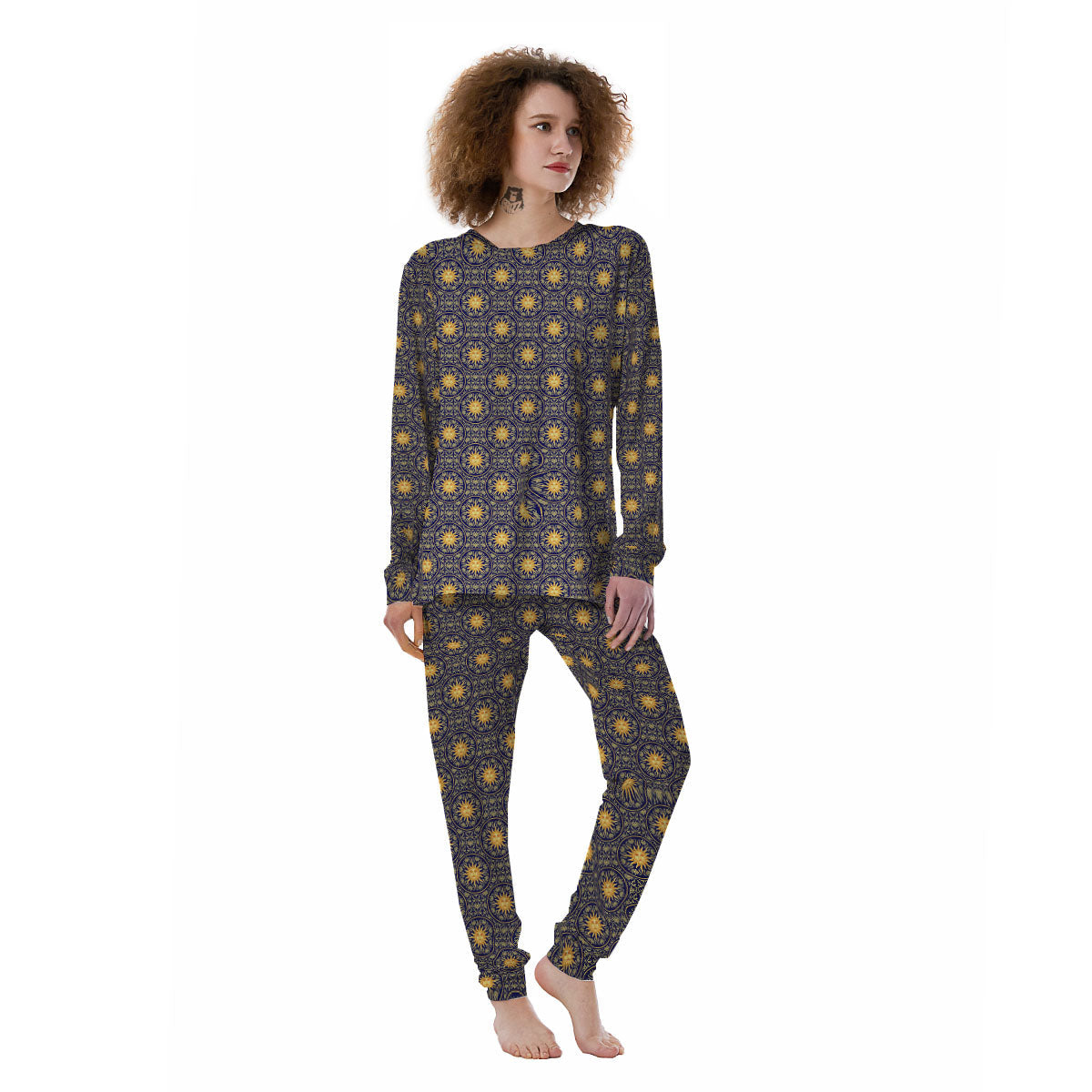 Celestial Gold And Blue Print Pattern Women's Pajamas-grizzshop