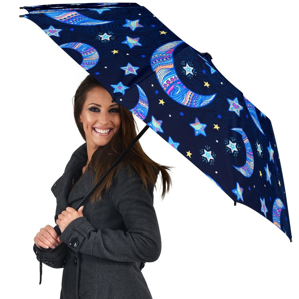 Celestial Pattern Print Automatic Foldable Umbrella-grizzshop