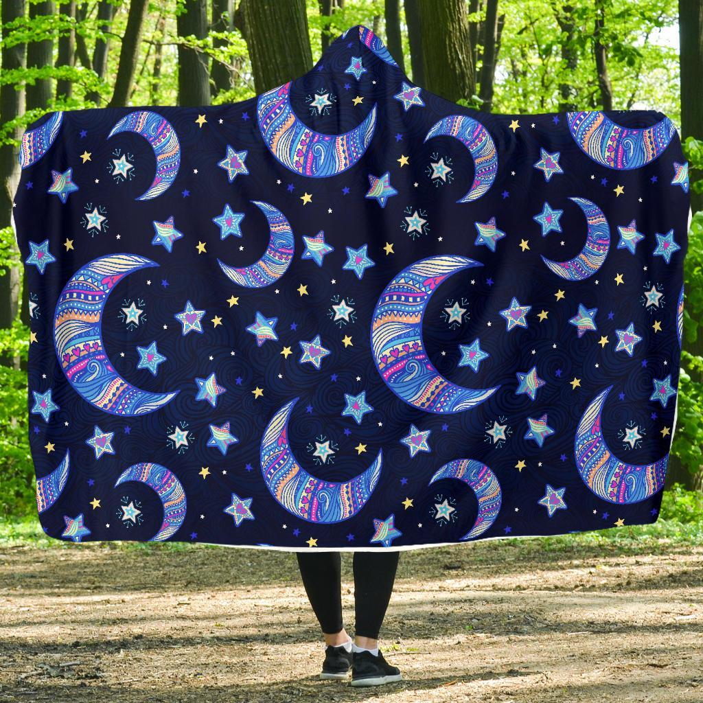 Celestial Pattern Print Hooded Blanket-grizzshop
