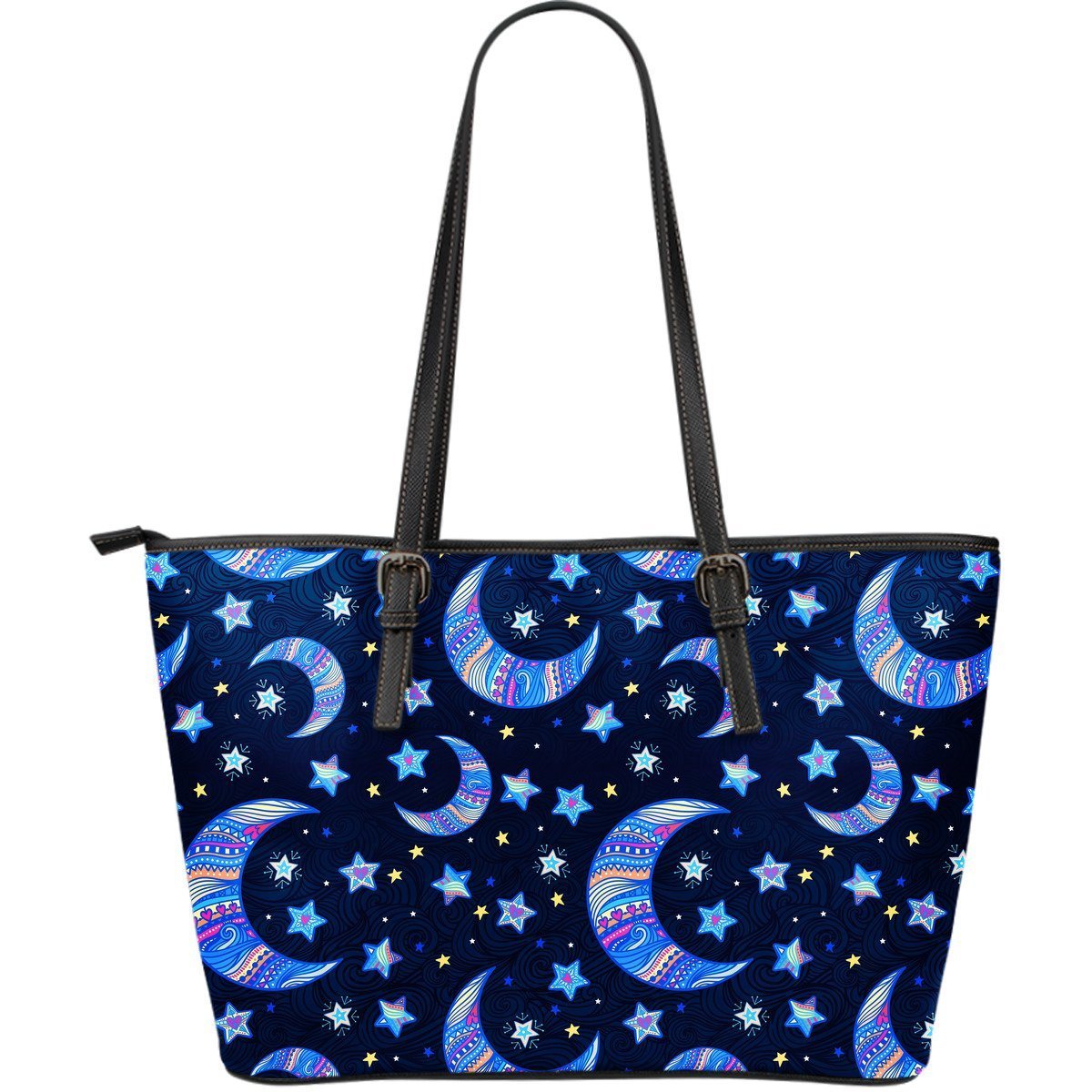 Celestial Pattern Print Leather Tote Bag-grizzshop