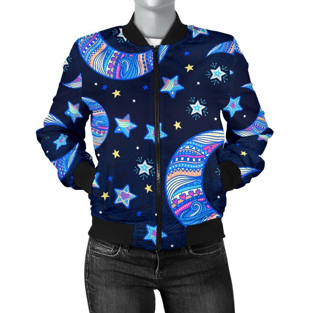 Celestial Pattern Print Women Casual Bomber Jacket-grizzshop