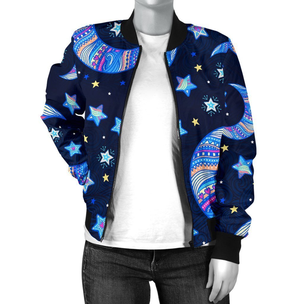 Celestial Pattern Print Women Casual Bomber Jacket-grizzshop