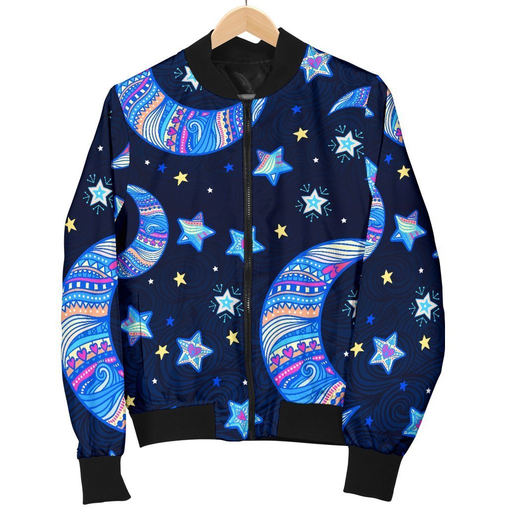 Celestial Pattern Print Women Casual Bomber Jacket-grizzshop