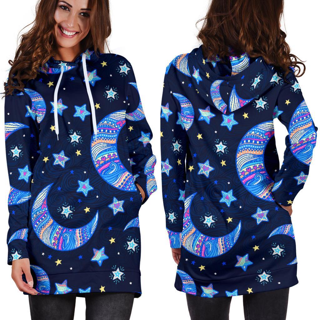 Celestial Pattern Print Women Hoodie Dress-grizzshop