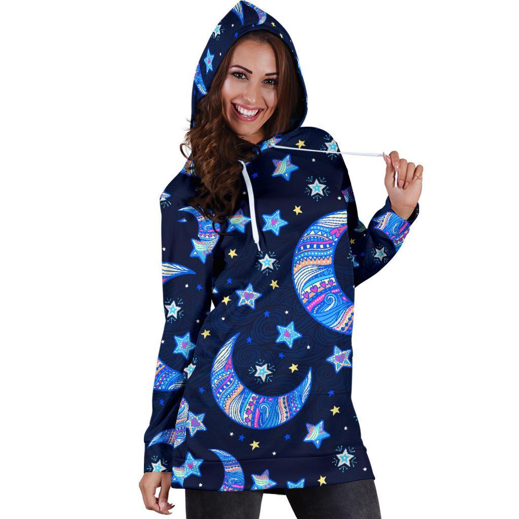 Celestial Pattern Print Women Hoodie Dress-grizzshop