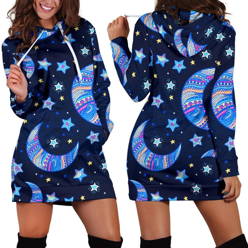 Celestial Pattern Print Women Hoodie Dress-grizzshop