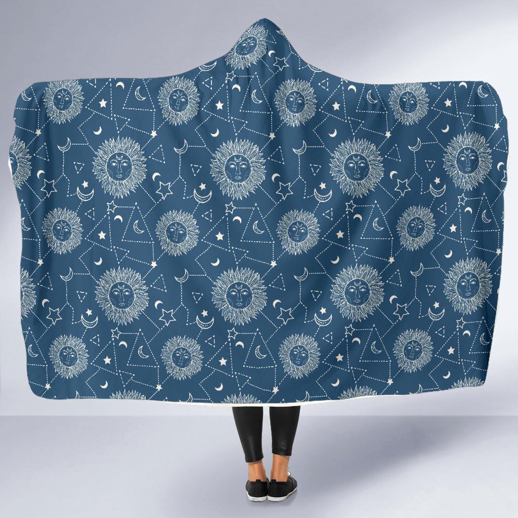Celestial Print Pattern Hooded Blanket-grizzshop