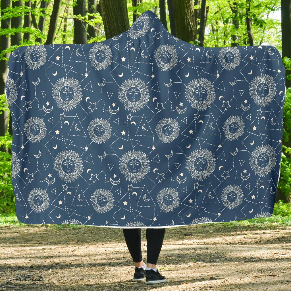 Celestial Print Pattern Hooded Blanket-grizzshop