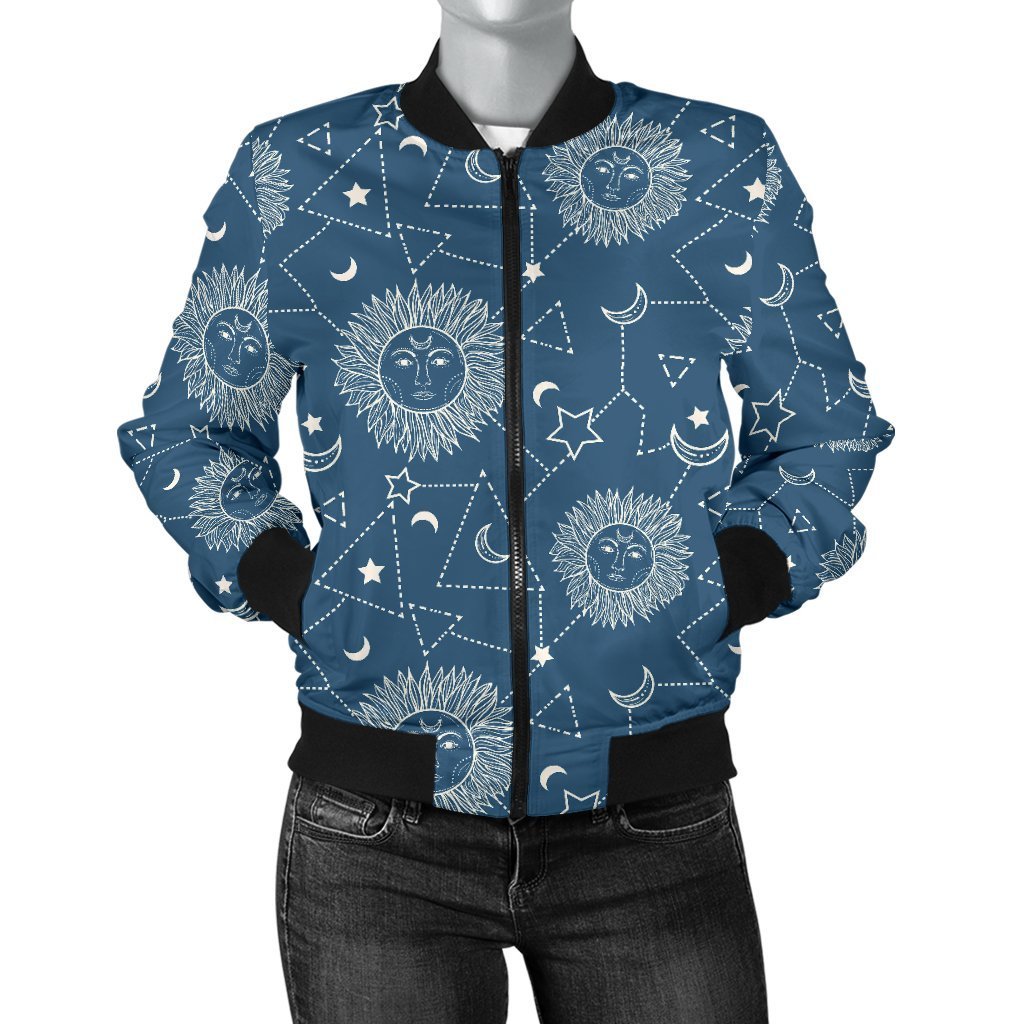 Celestial Print Pattern Women Casual Bomber Jacket-grizzshop