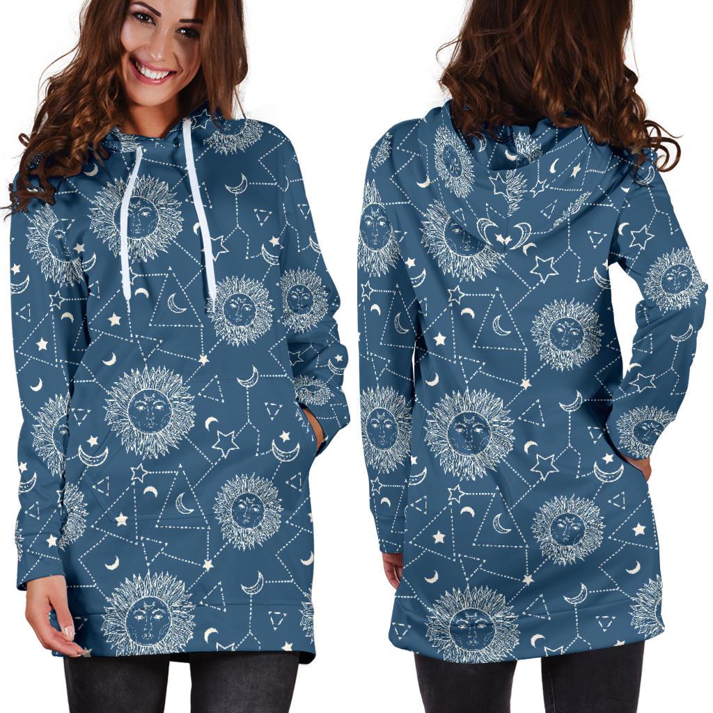 Celestial Print Pattern Women Hoodie Dress-grizzshop