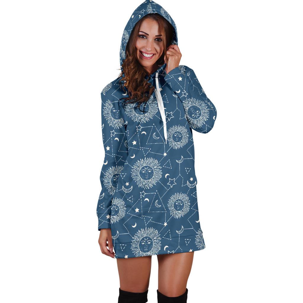 Celestial Print Pattern Women Hoodie Dress-grizzshop