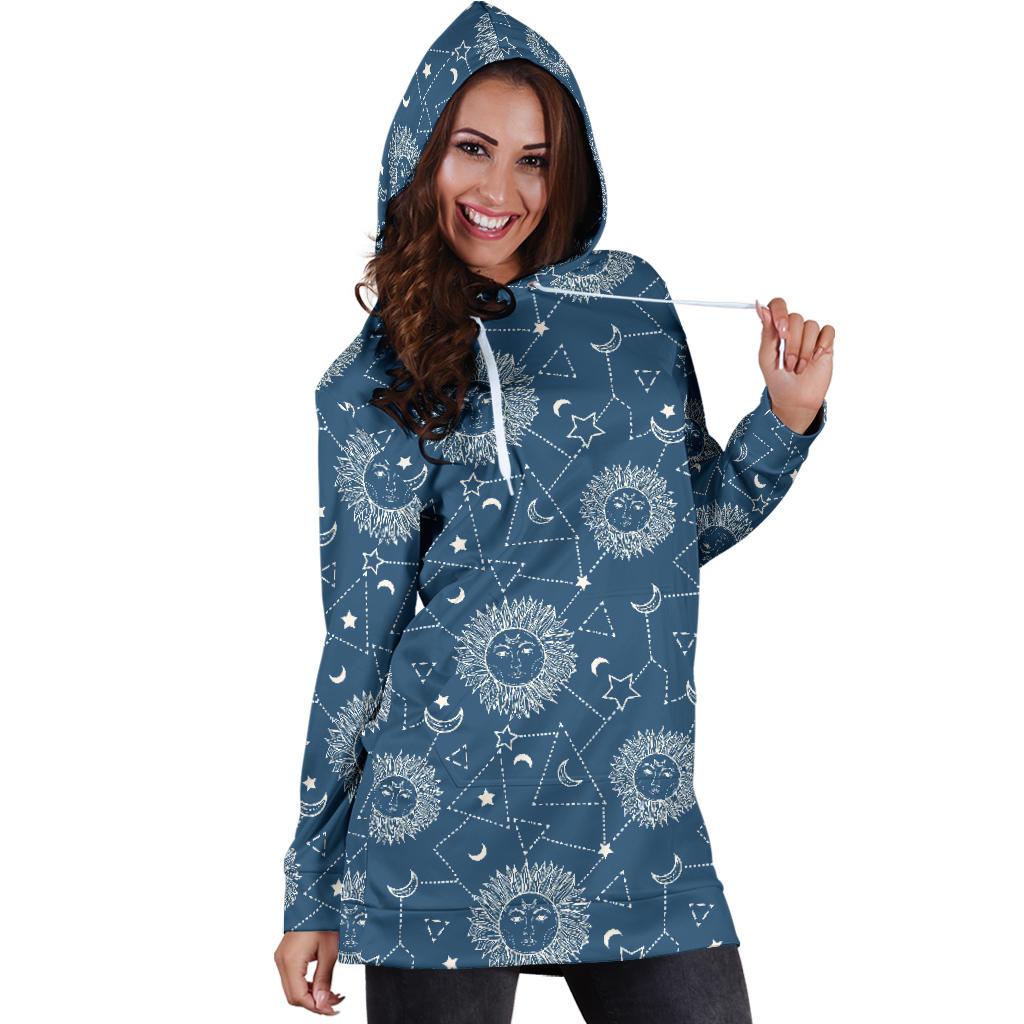 Celestial Print Pattern Women Hoodie Dress-grizzshop