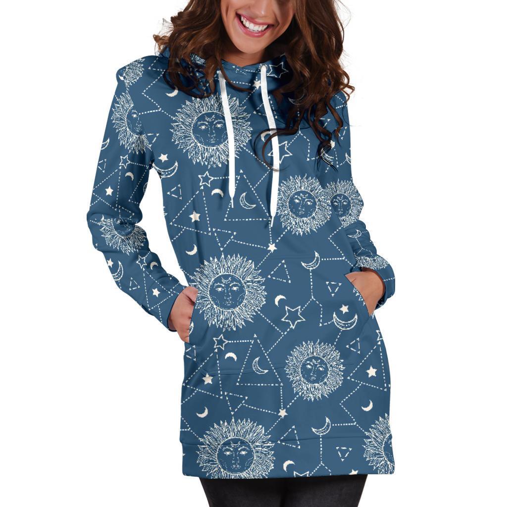 Celestial Print Pattern Women Hoodie Dress-grizzshop