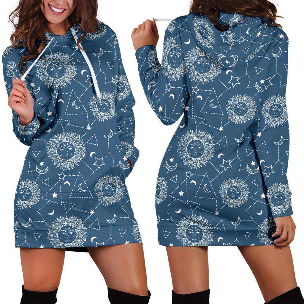 Celestial Print Pattern Women Hoodie Dress-grizzshop