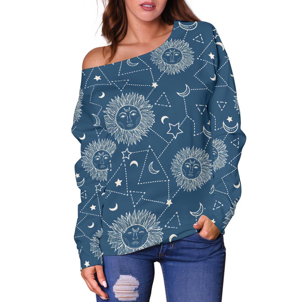 Celestial Print Pattern Women Off Shoulder Sweatshirt-grizzshop