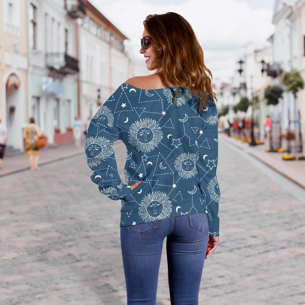 Celestial Print Pattern Women Off Shoulder Sweatshirt-grizzshop