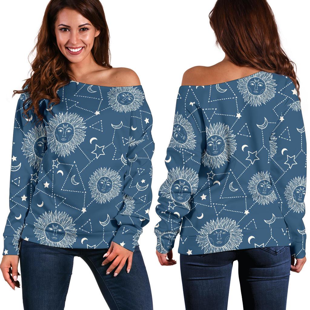 Celestial Print Pattern Women Off Shoulder Sweatshirt-grizzshop